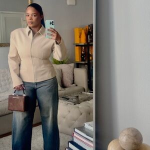 ASOS Cream Zip-Front Tailored Jacket